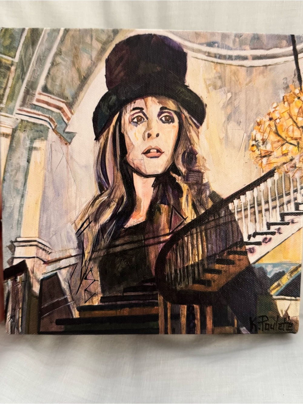 Stevie Nicks 8” Canvas Art Print - Painting by Kent Paulette